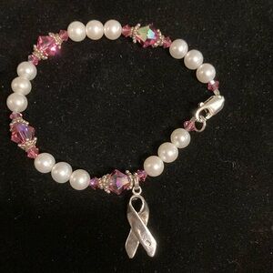 Sterling silver beaded Pearl breast cancer bracelet